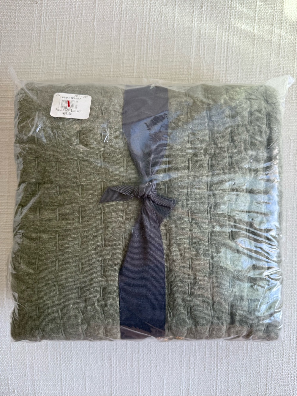 Pottery Barn Cotton Linen Handcrafted Quilted Euro Sham Loden Green